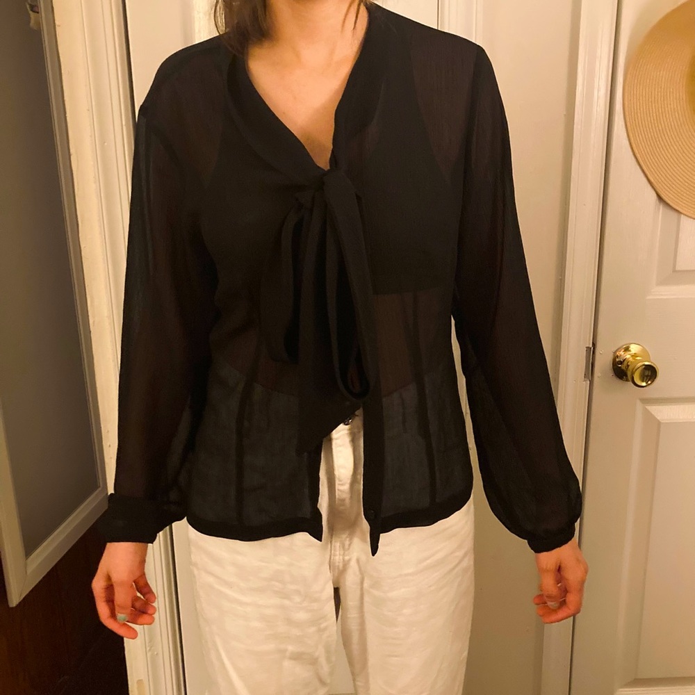 Black Sheer Pussy Bow Blouse